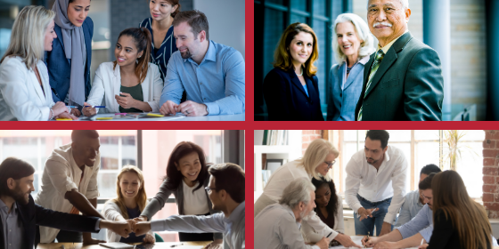 Groups of diverse workers illustrate developing a diverse and inclusive team.